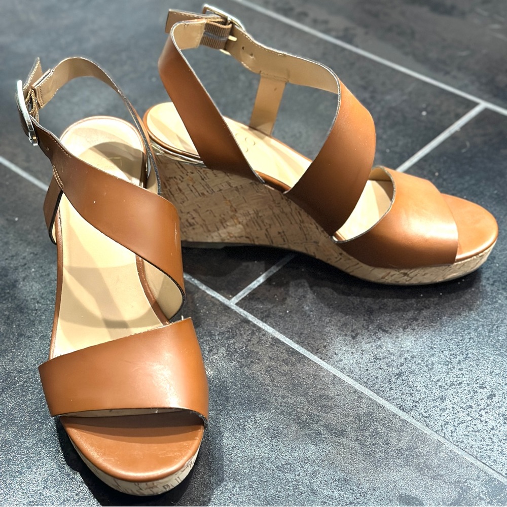 Franco Sarto Brown Leather Wedges - Like New!